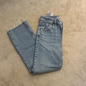 Zara Medium Wash Straight Leg Jeans with Raw Hem
